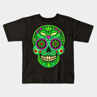 Neon Green Mexican Sugar Skull Kids T-Shirt